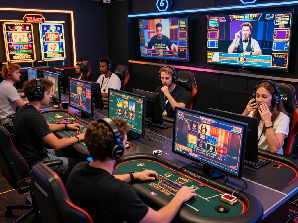 Exciting online gambling experience at gem88 casino with diverse players enjoying slot games and live dealer interactions.