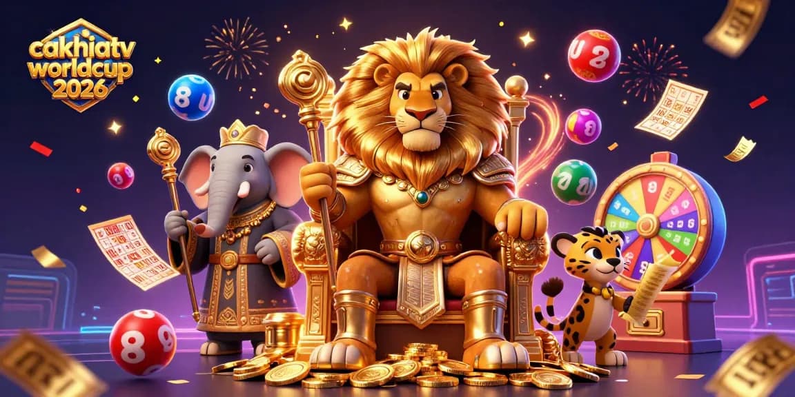 Join the excitement of cakhiatv trực tiếp worldcup 2026 as the lion king oversees a vibrant gambling celebration.
