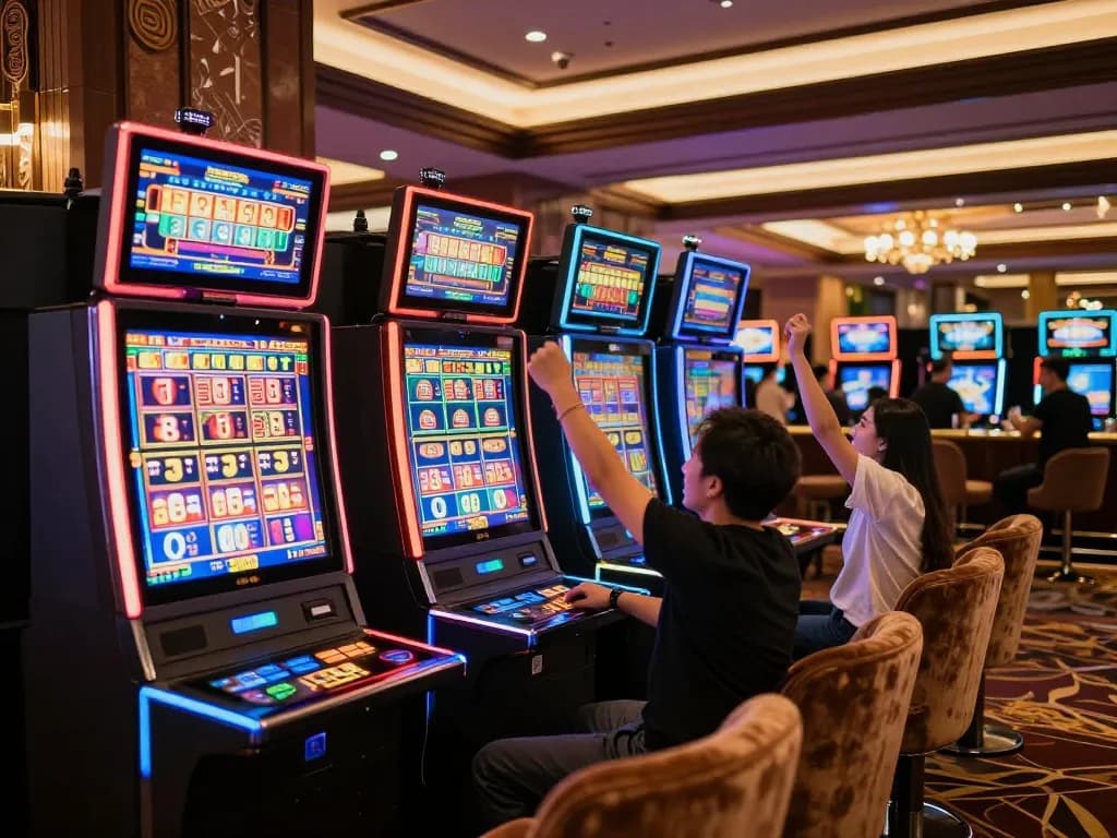 Players having fun at the luxurious slot machines showcasing the vibrant atmosphere at https://rr88k1.com/.