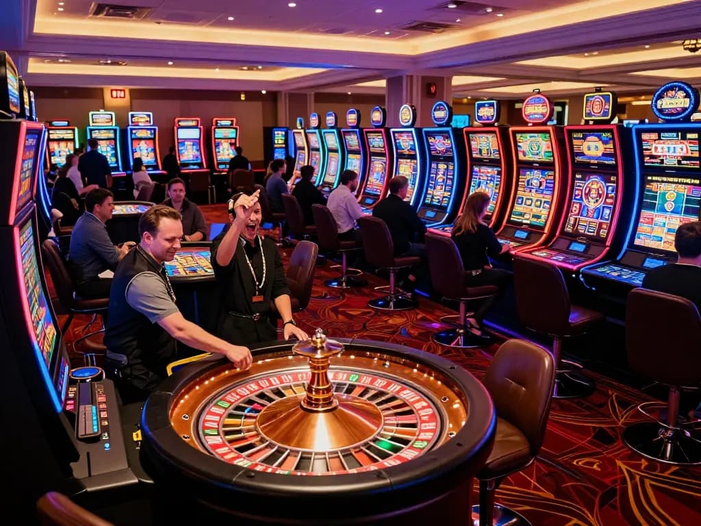 Experience the thrill of gaming at https://cak-t.com/ with vibrant casino floors featuring diverse games and players engaged in excitement.