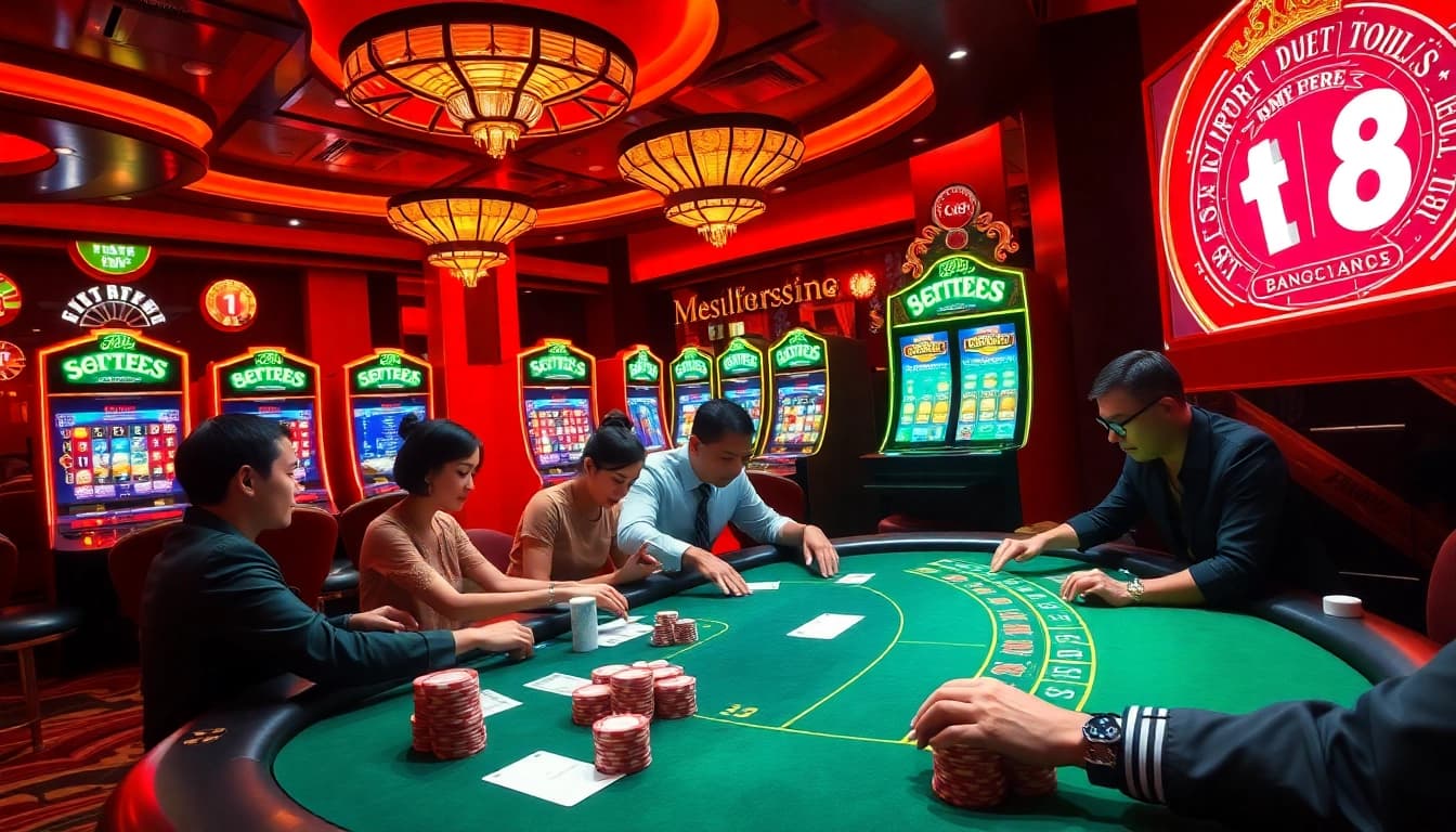 Engage with go8's thrilling casino scene featuring vibrant poker action and dazzling slot machines.