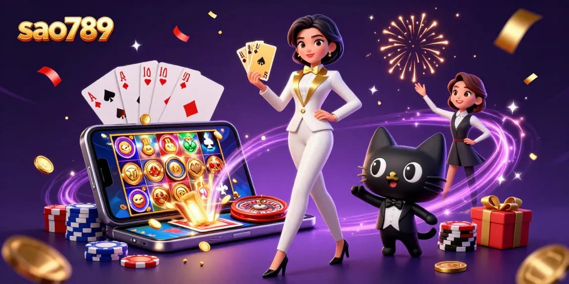 Experience the excitement at sao789 with a glamorous casino scene featuring colorful gameplay elements.