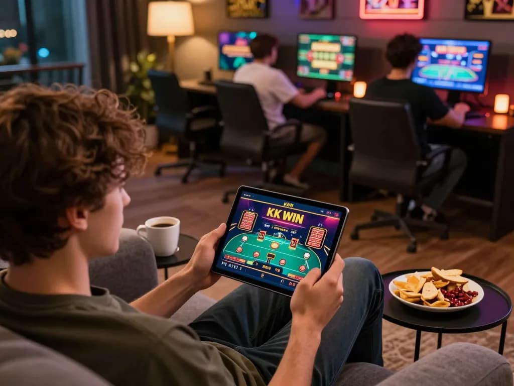 Engaging gameplay on the KK WIN app with a cozy home casino atmosphere.