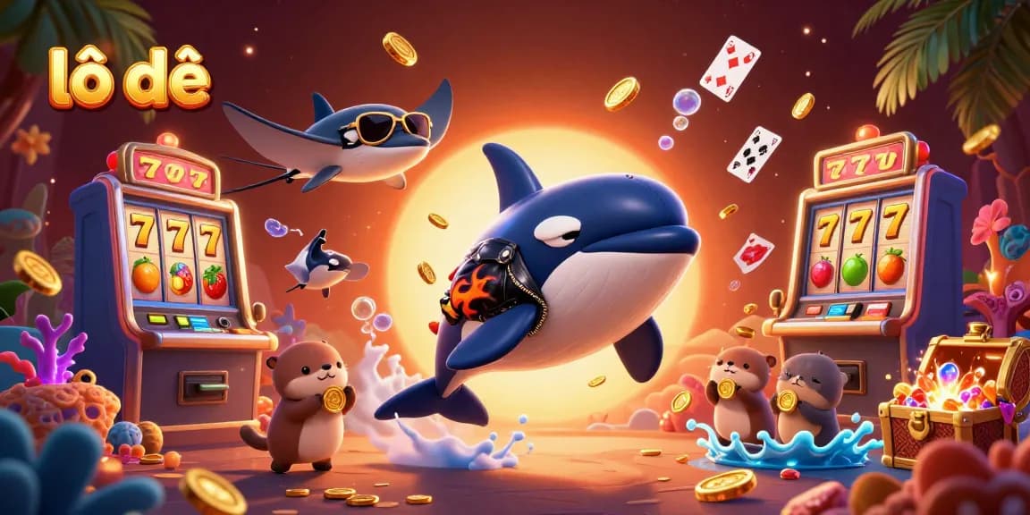 Experience thrilling lô đề action with vibrant sea creatures amidst a jackpot of coins and slots.