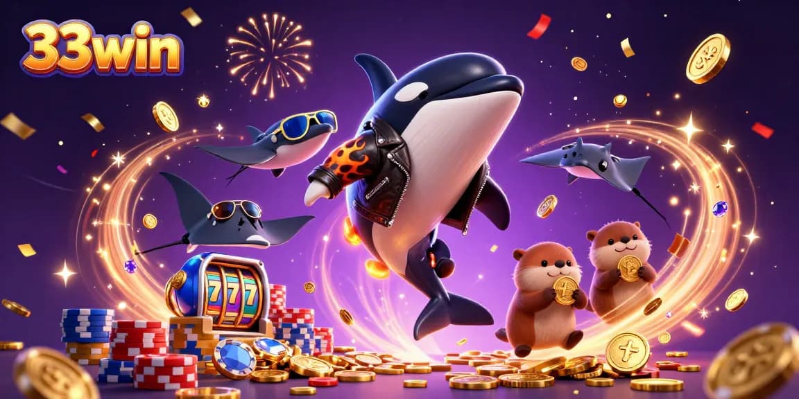 Experience thrilling wins with 33win in this vibrant casino adventure illustration.