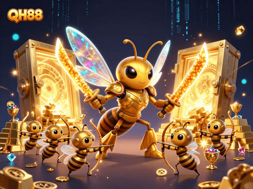 Experience thrilling wins with QH88 in a vibrant casino-inspired scene full of energy.
