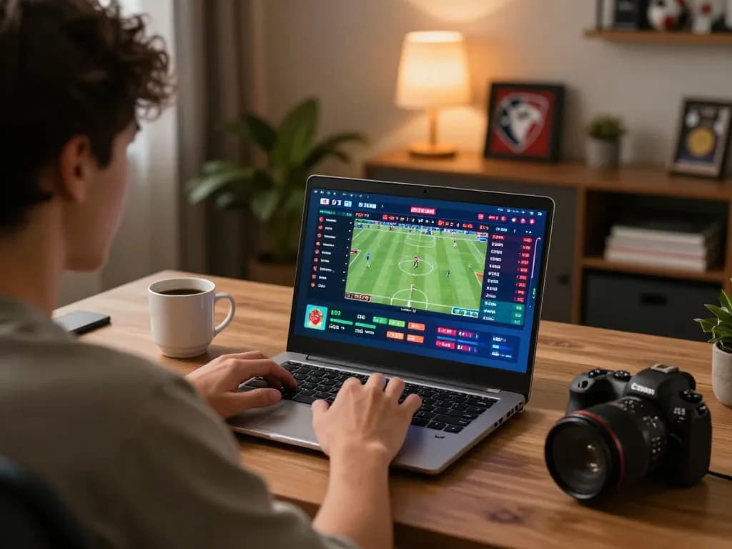 Engaging in sports betting on a laptop at home for a thrilling experience at https://v788.biz/.