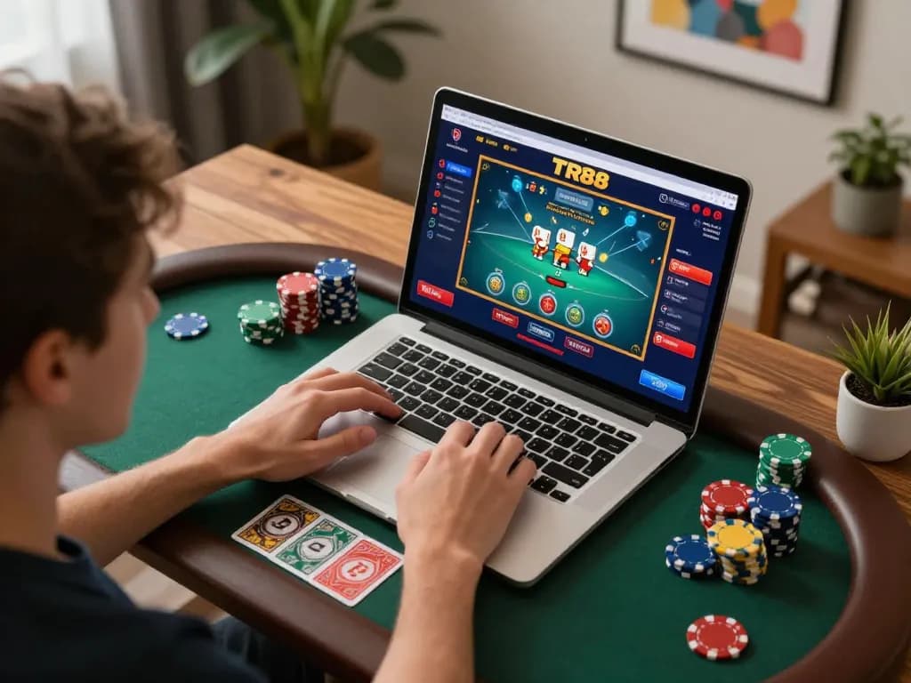 Engaging gameplay on TR88 online casino with vibrant poker interface and virtual chips.