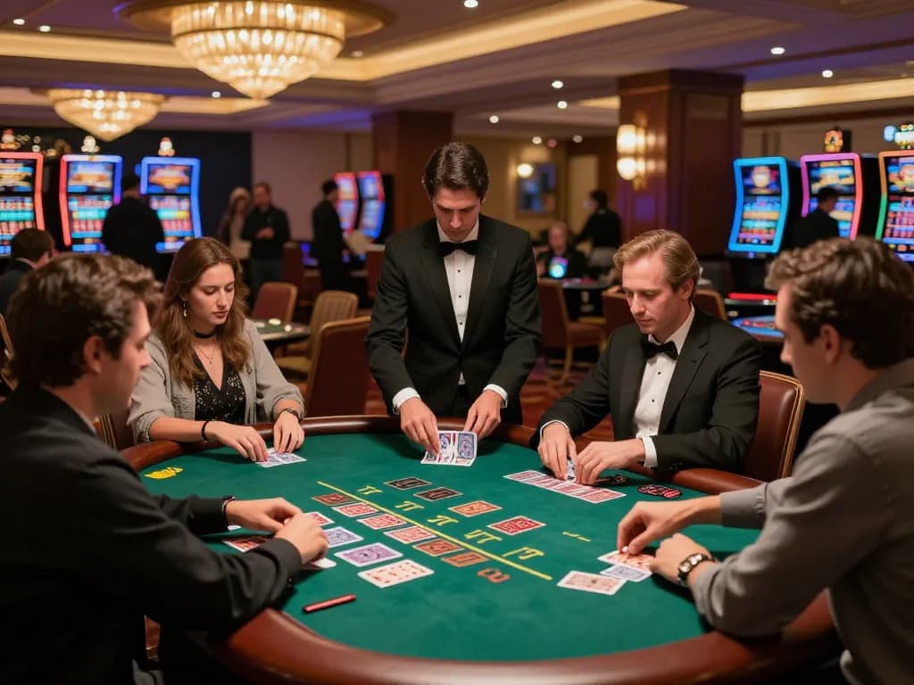 Players at O8 casino engaged in an exciting blackjack game, showcasing the thrill of the table.