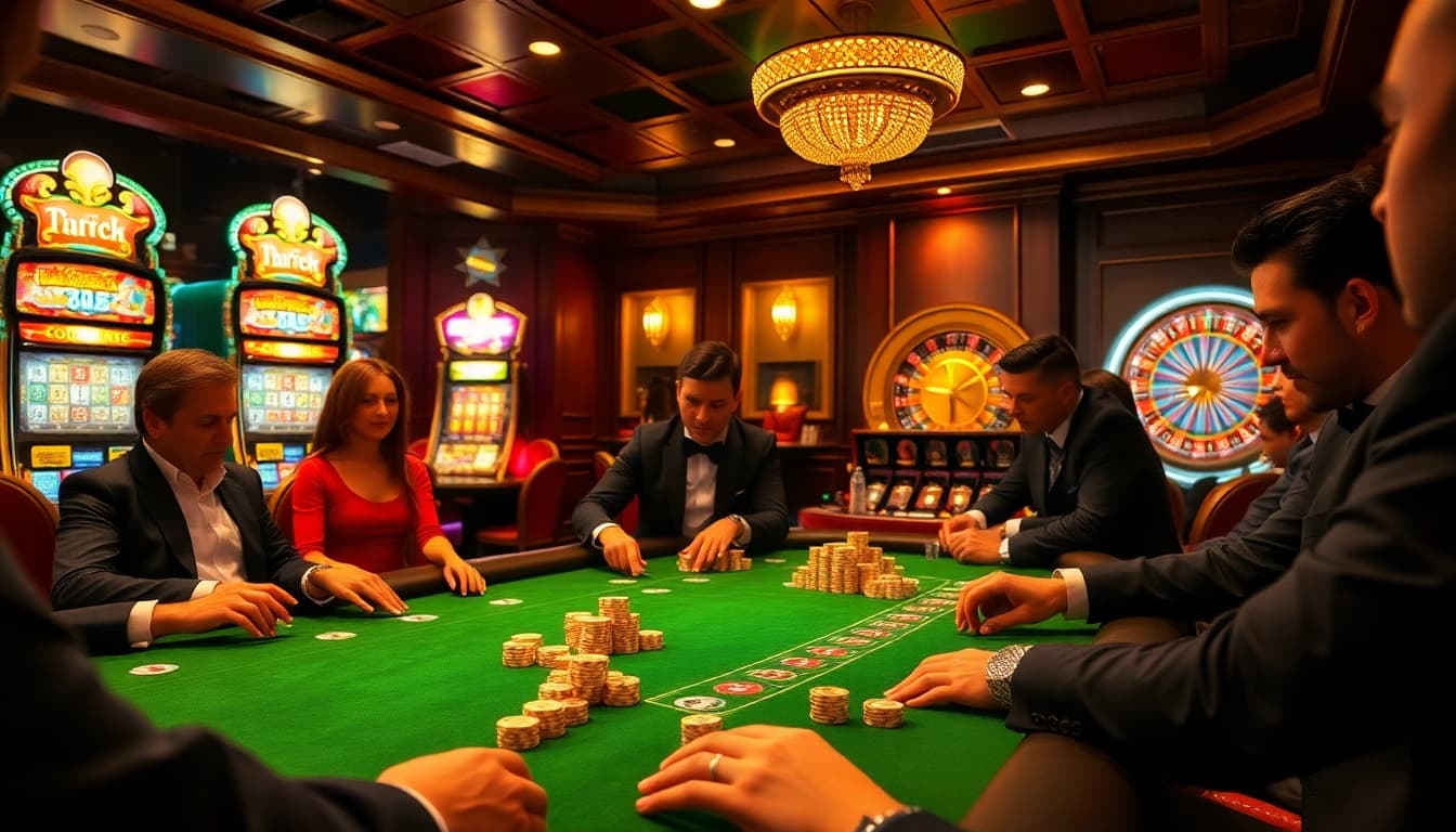 Experience the thrill of ty le keo at a vibrant casino with poker tables, roulette wheels, and colorful chips.