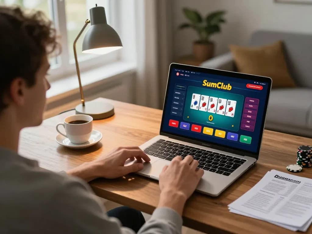 Engaging online poker game on Sumclub with strategic player and warm ambiance