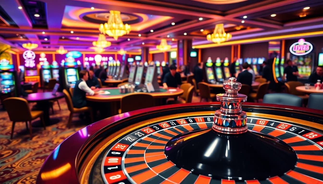 Engaging scene at LV88 Bet highlighting thrilling casino games with professional dealers.