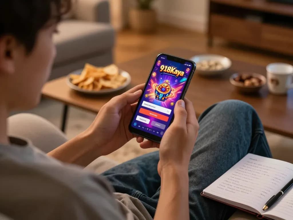 Engaging mobile gaming scenario where users can’t login to the 918Kaya app, showcasing comfortable play.
