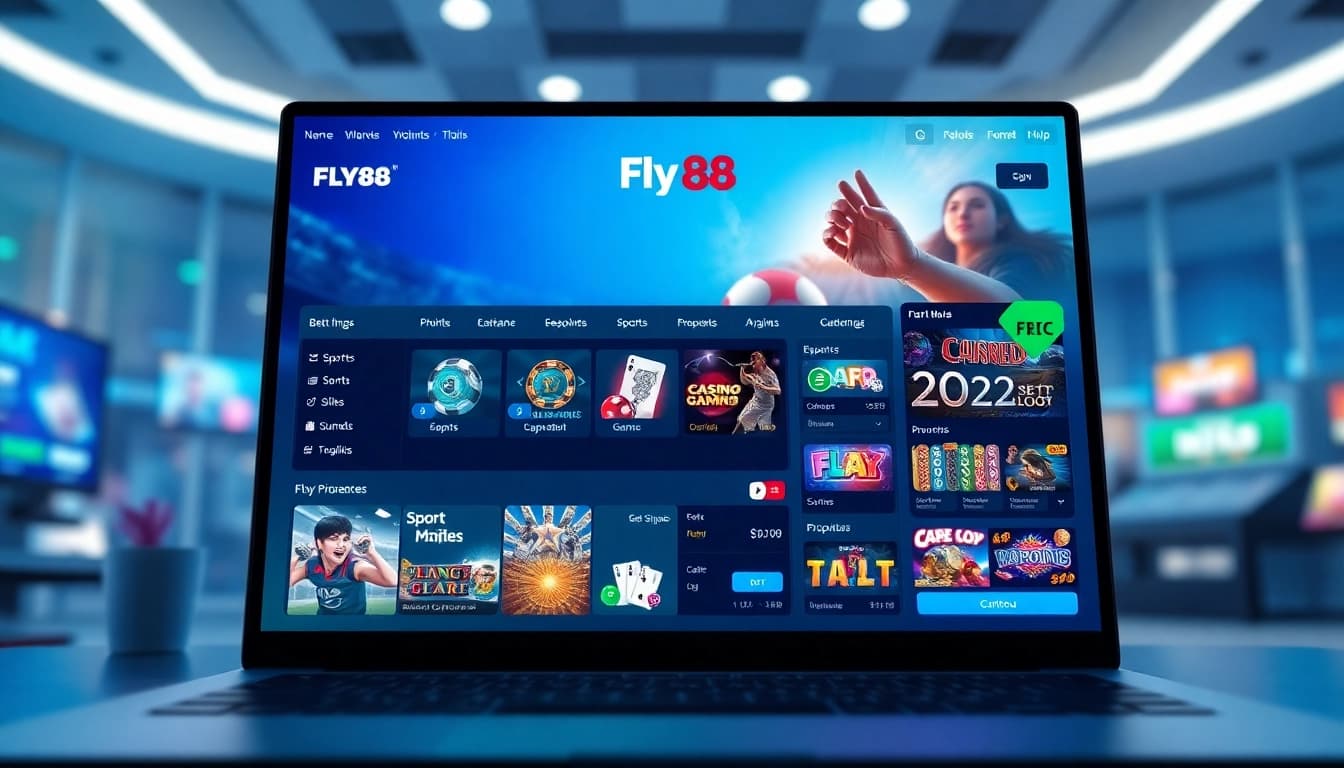 Experience the Fly88 online gambling platform with its innovative interface showcasing various betting options and vibrant promotions.