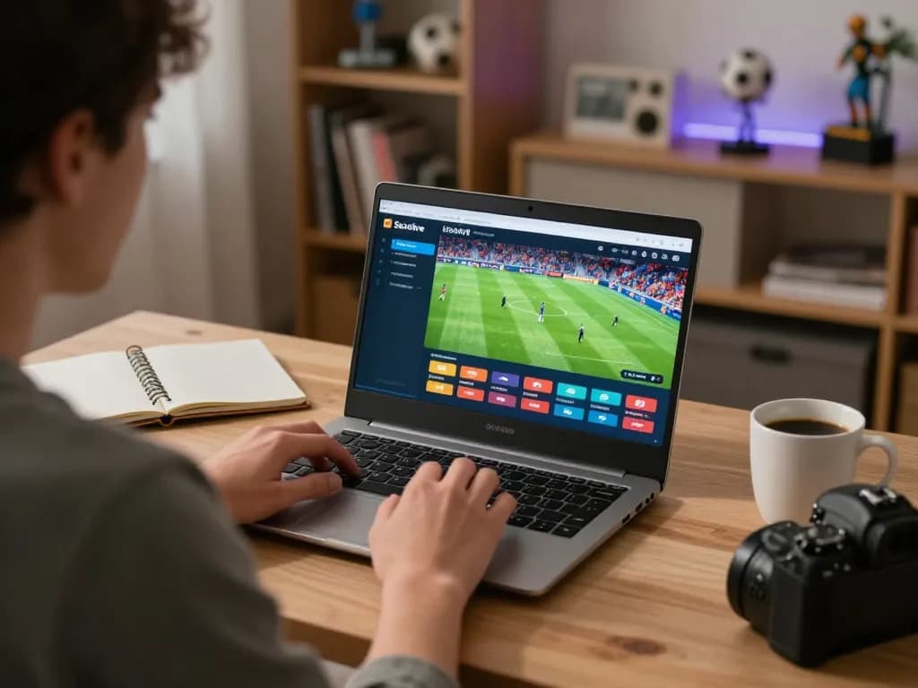 Socolive live football streaming setup with a player engaging in sports betting at home