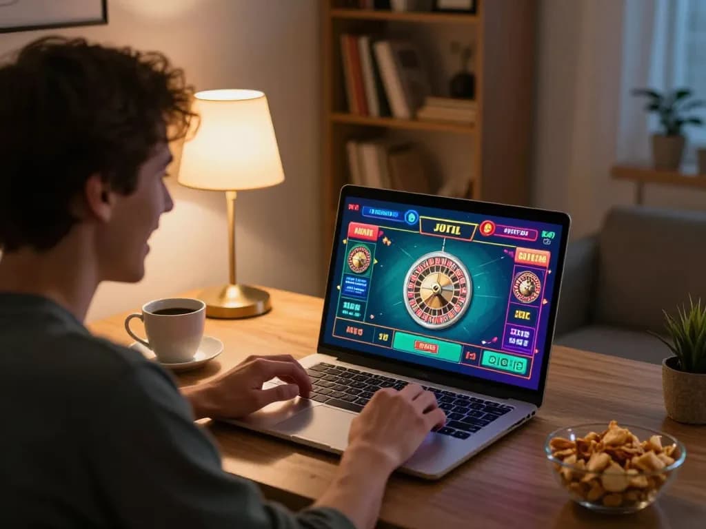 Player enjoying a live roulette game on Net88 at home, showcasing an engaging online gambling experience.