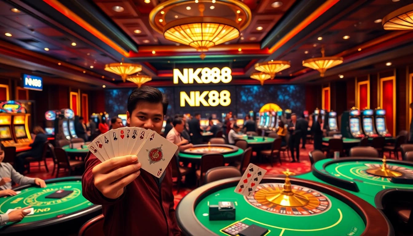 Winning at NK88 casino games with excitement and elegance in a vibrant setting.