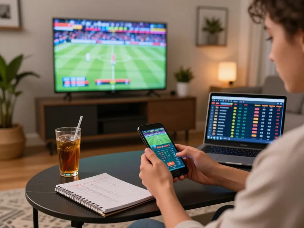 Experience betting excitement at https://lode884.co.com/ with a person placing bets using their smartphone in a stylish home setting