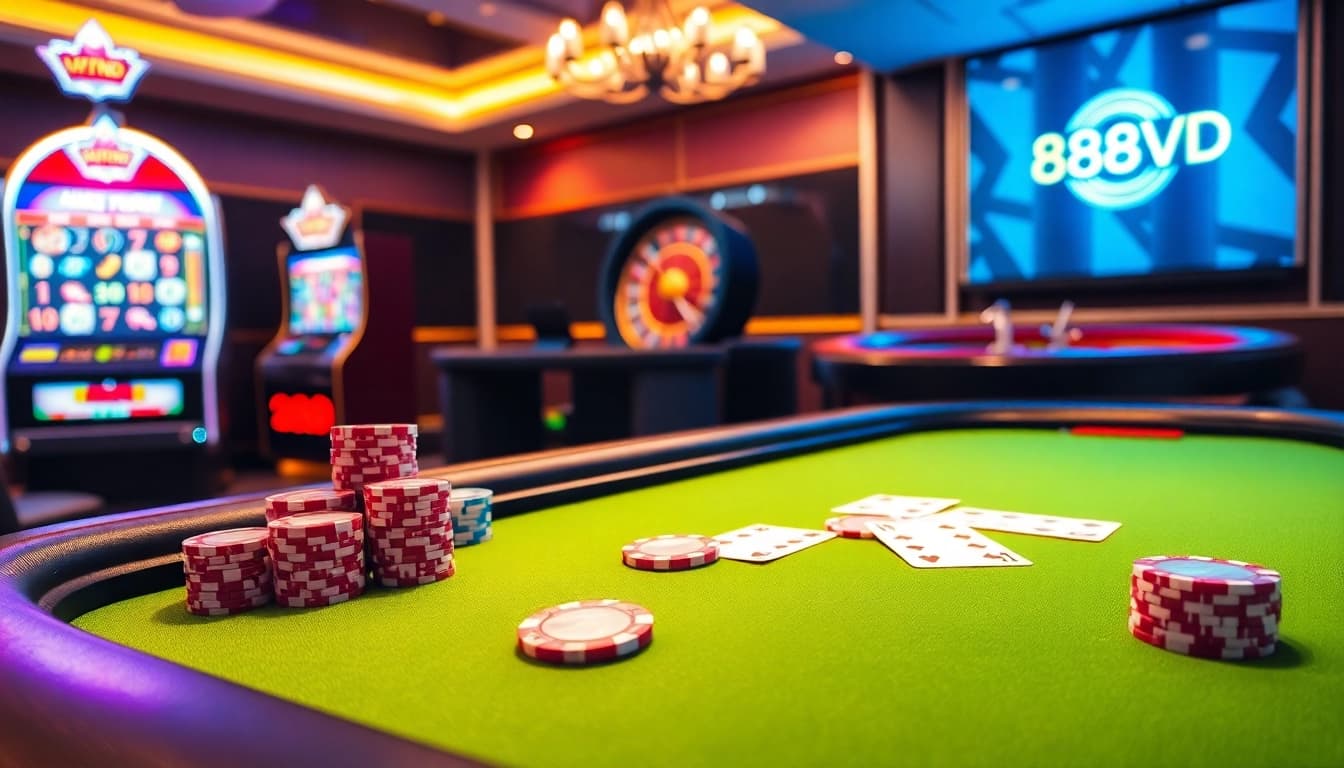 Engaging in gameplay at the trang chủ 888VND casino table, surrounded by luxury and excitement.