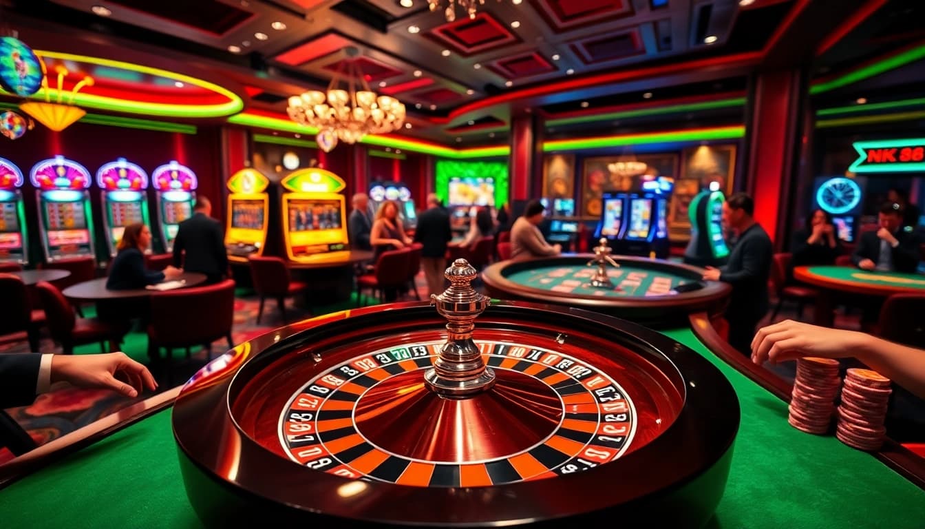 Experience the excitement of nk88 with players betting at a luxurious casino table.