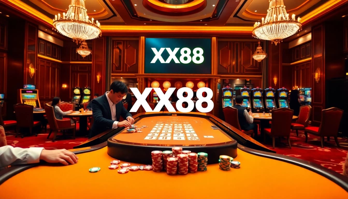 Experience thrilling Baccarat gameplay at XX88 with vibrant casino atmosphere and high stakes.