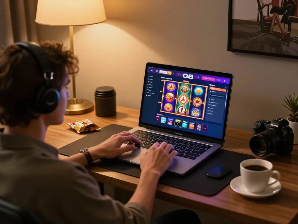 Player engaging with the O8 online casino interface during a focused gaming session