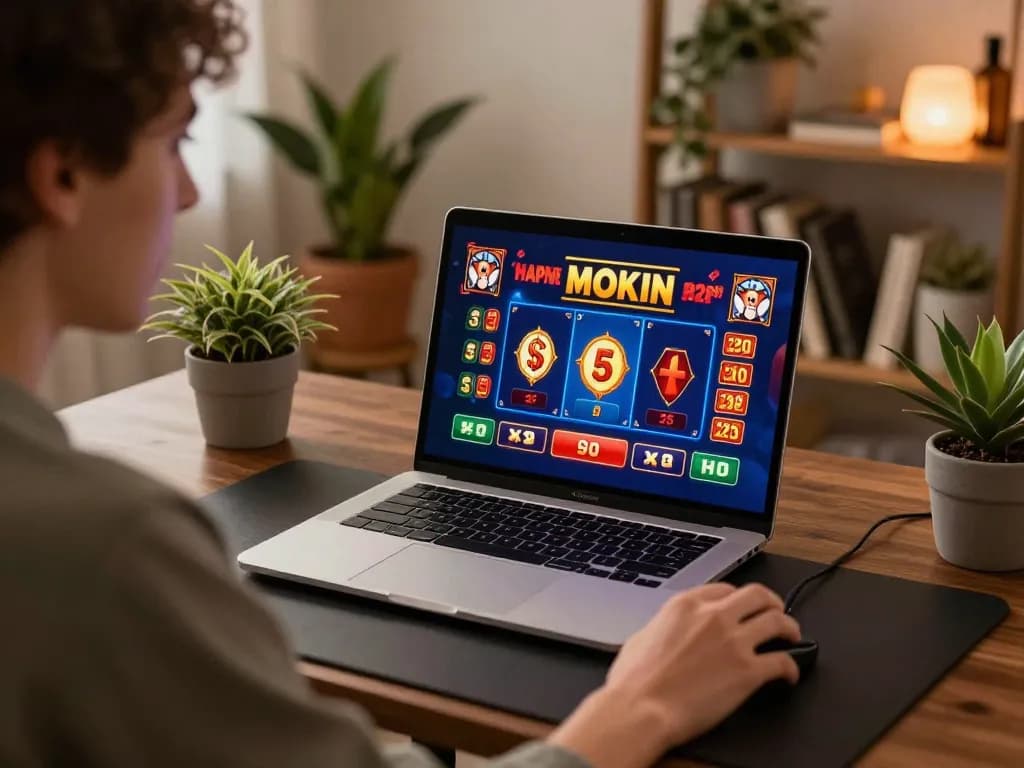Engaging real money pokies Australia game being played online from a cozy home setup.