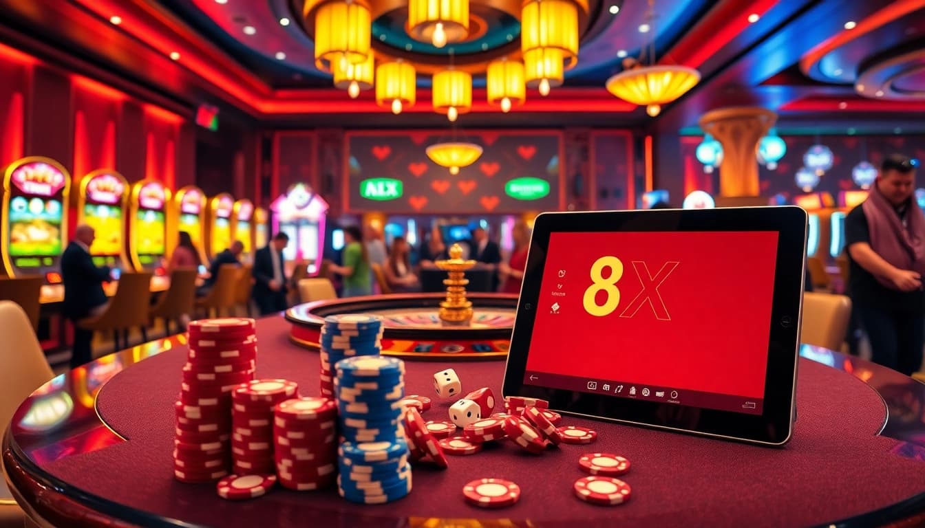 Experience thrilling gameplay at 8XX with exciting roulette and slot machines in a vibrant casino.