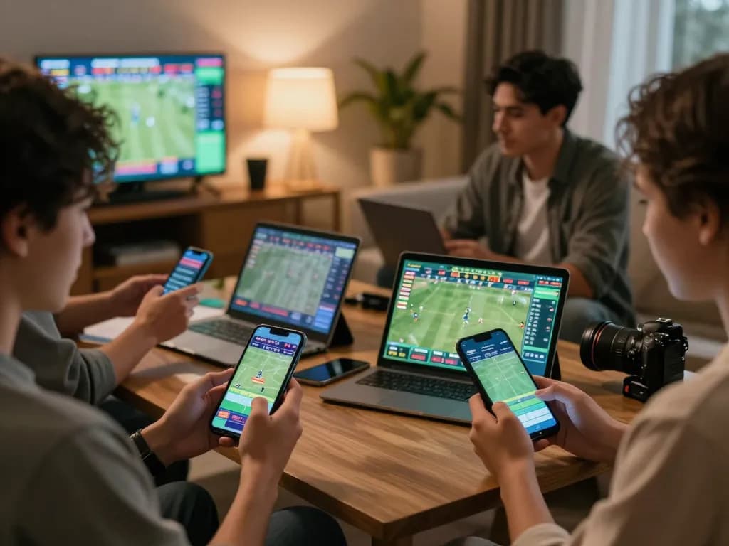 f168 players enjoying sports betting on mobile devices in a cozy setting with live game stats