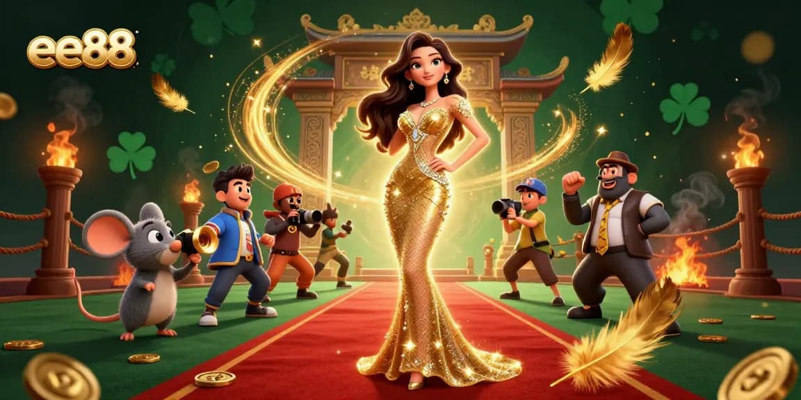 Experience exciting wins with ee88 in this vibrant 3D casino illustration filled with action.