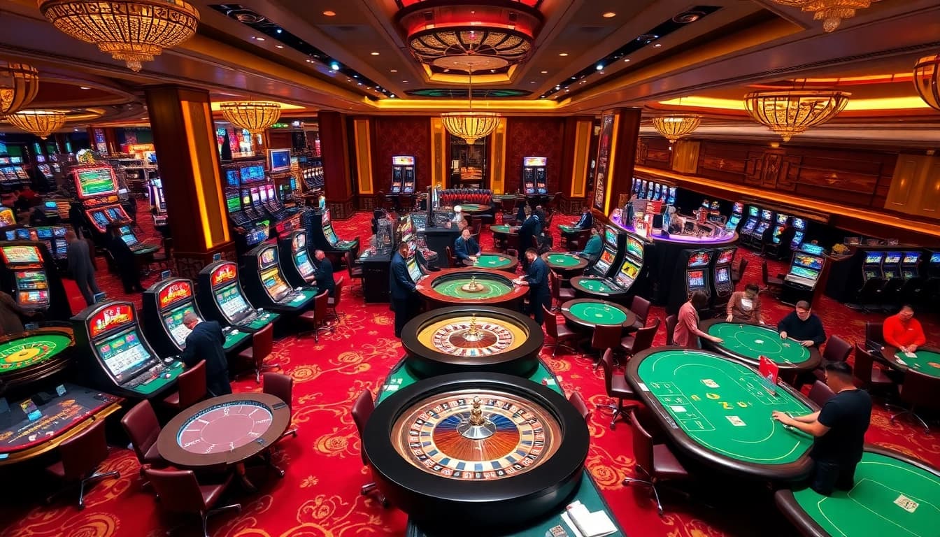 Experience the excitement at Nhà cái ee88's gaming floor with vibrant tables and lively players.