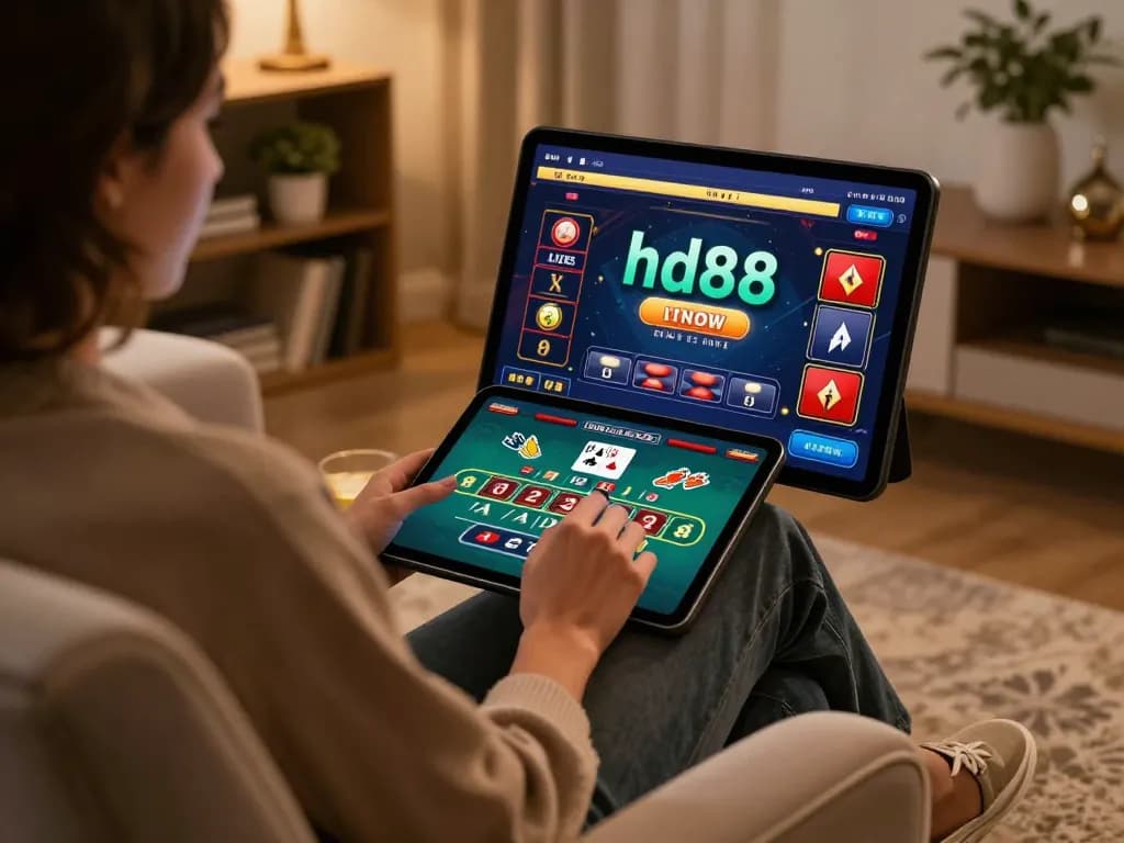 Engaging in strategic gameplay on hd88 via tablet in a cozy home setting.