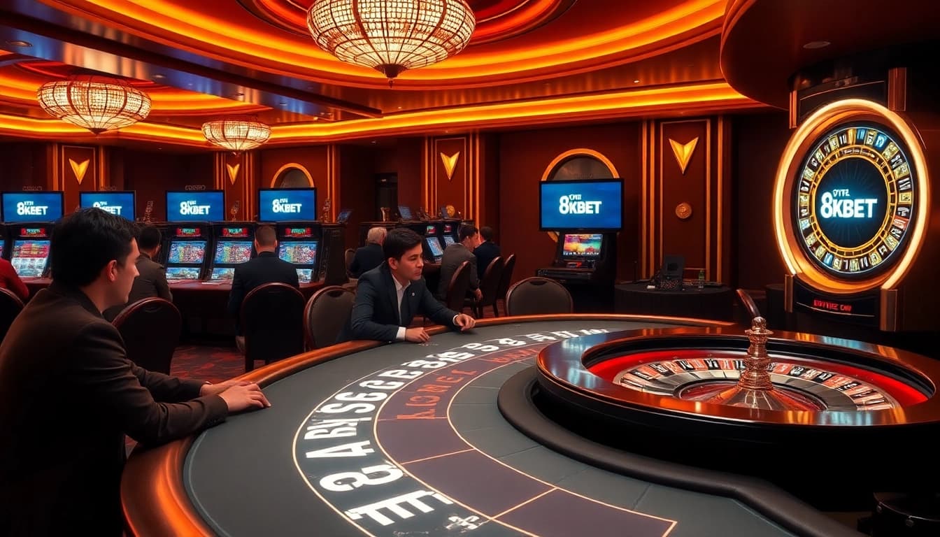 Experience high-stakes gambling action with 8KBET's luxurious online casino atmosphere featuring vibrant games.