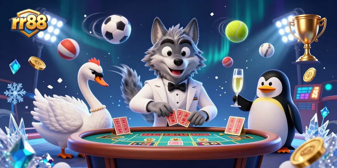 rr88 players engaging at a lively baccarat table with animated gaming elements and upscale ambiance