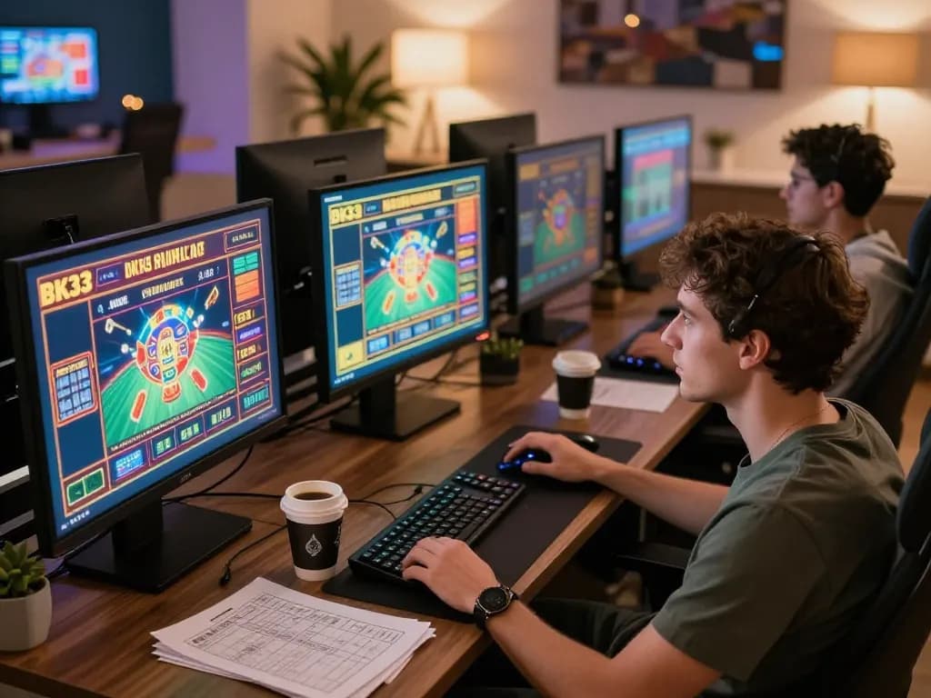 Engaging in BK33 online gambling with multiple screens showcasing casino games.