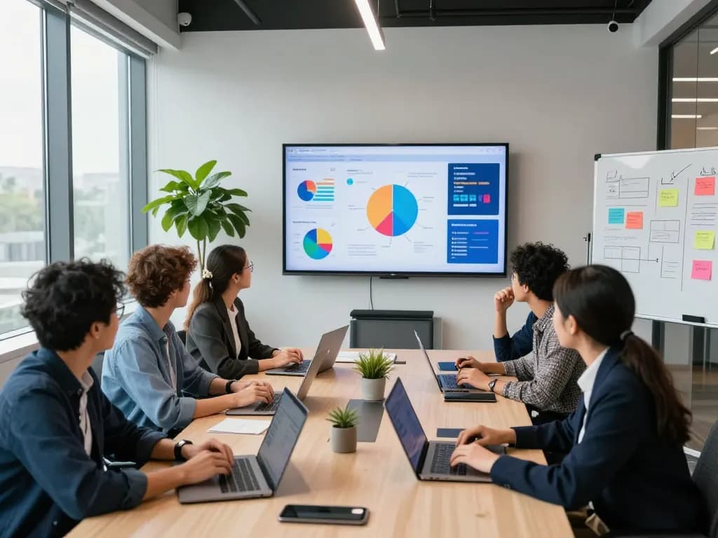 KJC's vibrant team collaboration scene showcasing innovative entertainment solutions at https://kjc.onl/ in a modern office.