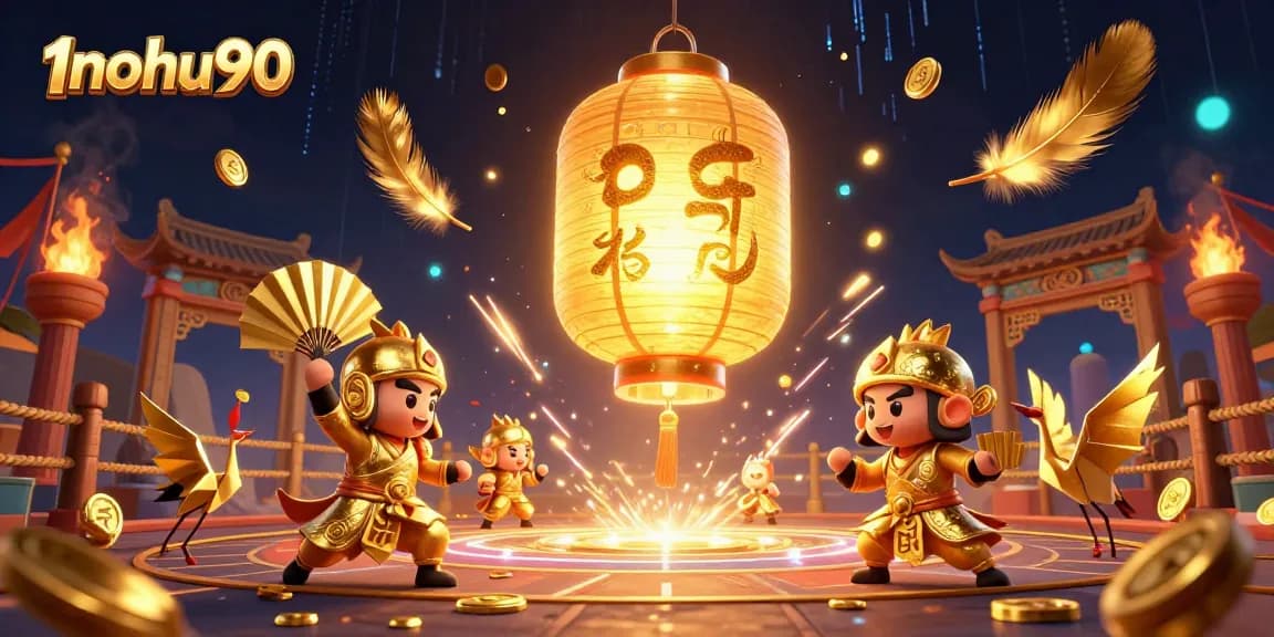 Experience exhilarating gameplay with 1nohu90's vibrant casino scene featuring a glowing lantern spirit and gold elements.