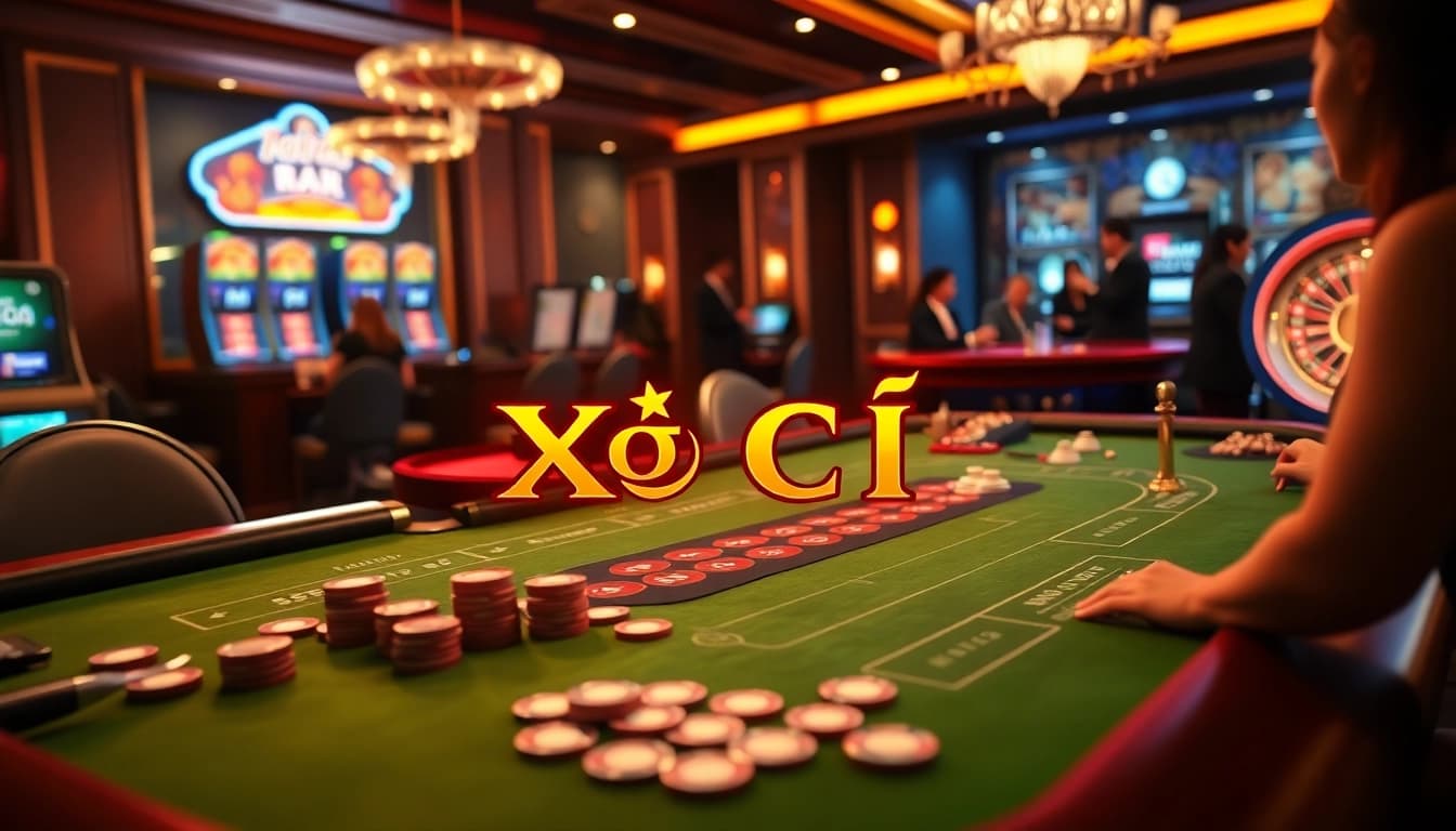 Xóc đĩa online game action with casino personnel engaging players at an elegant table.