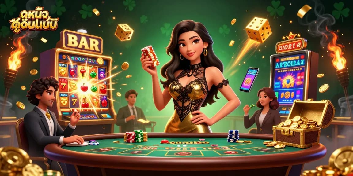 Experience ดูหนังออนไลน์ with high-stakes glamour and vibrant casino excitement in a thrilling 3D illustration.