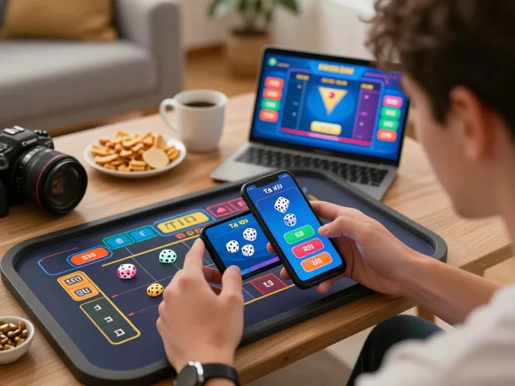 Engaging player enjoying Tài Xỉu online with smartphone in comfortable setting, highlighting the excitement of modern gambling