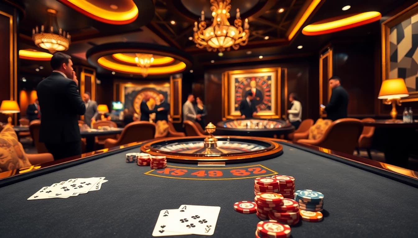 Players enjoying high-stakes games at XX 88 casino table as excitement fills the air.