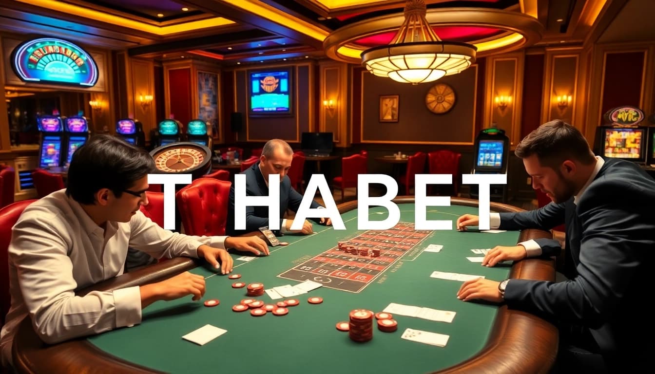Experience the thrill of playing THABET at a luxurious casino table with poker applications and roulette wheel.