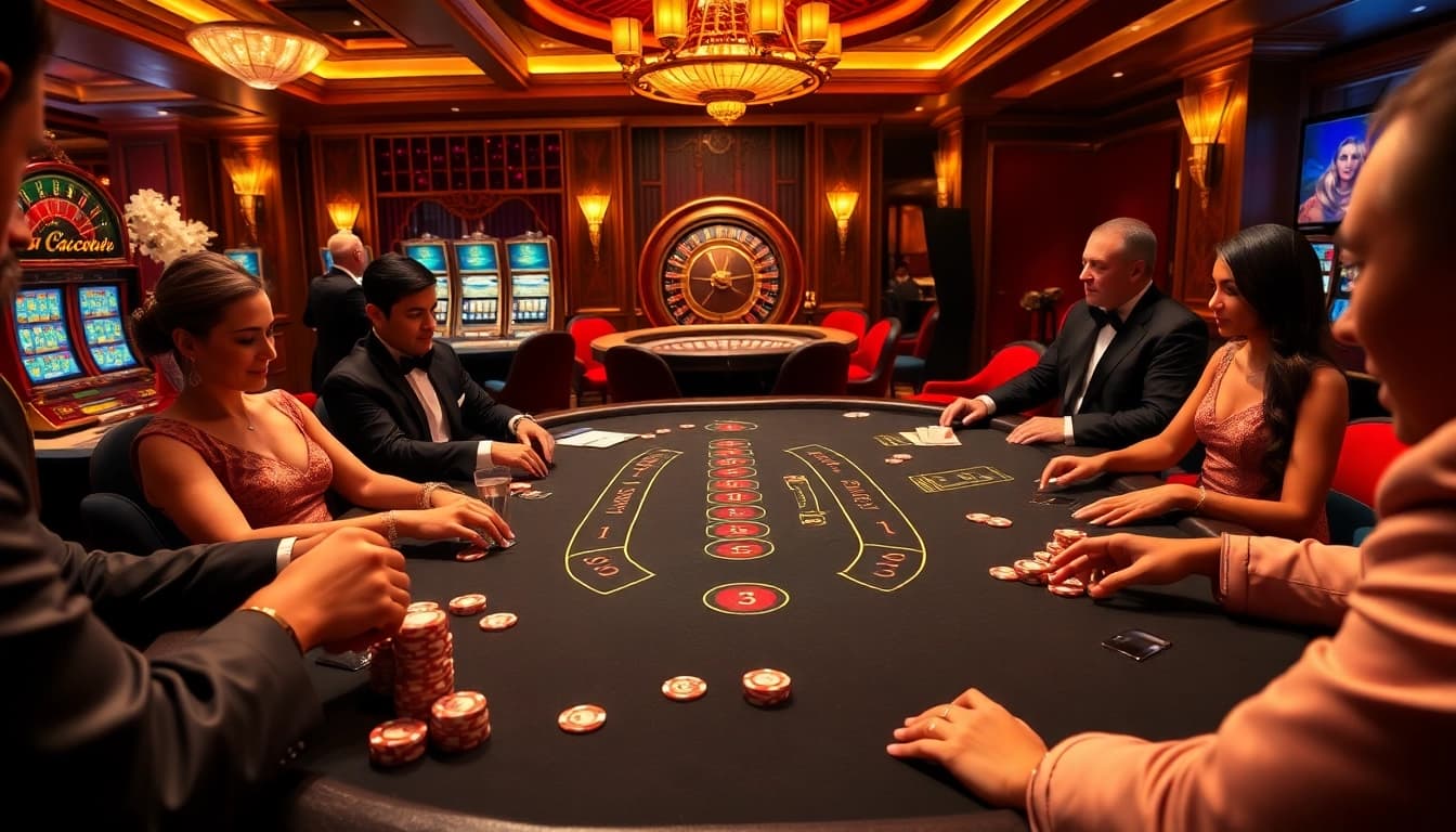 Engaged players experience the thrill of winning at 8XX with vibrant casino elements like roulette and blackjack tables.
