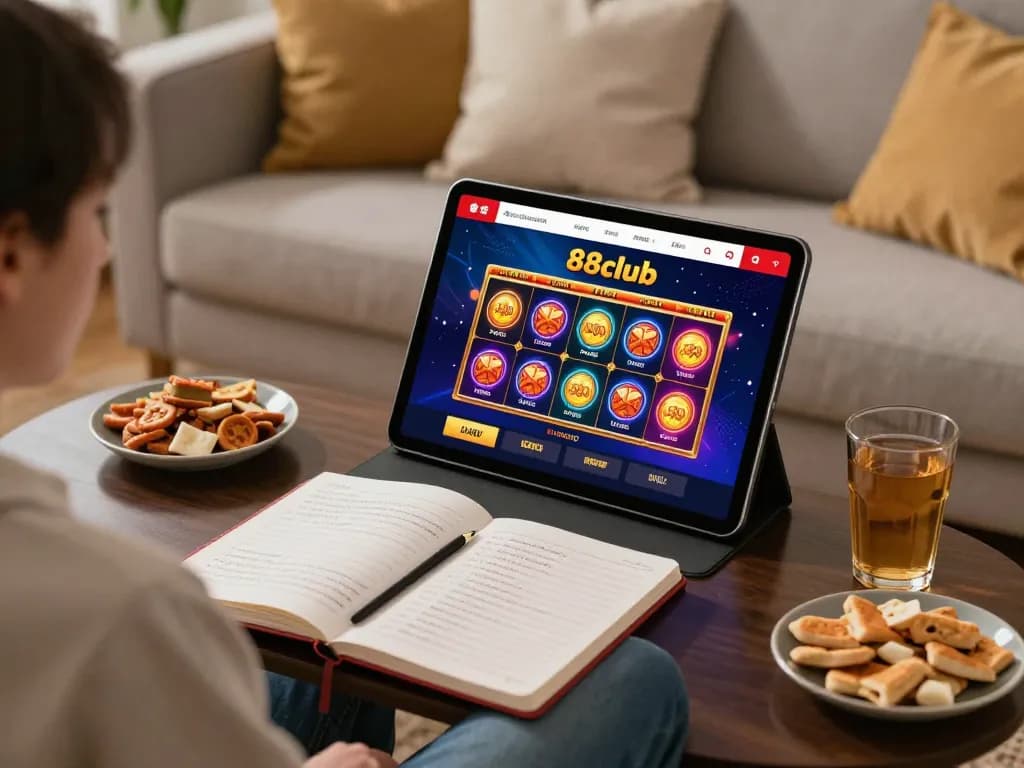 Experience the excitement of 88club with engaging online casino gameplay on a cozy couch.