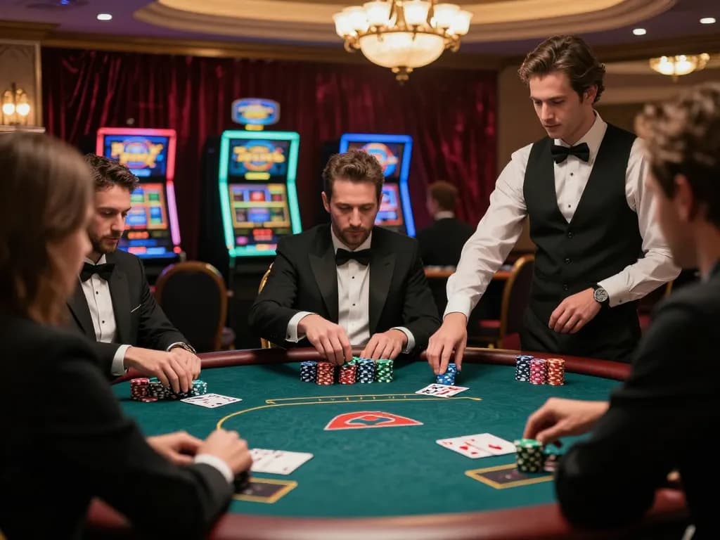 Tg88 poker players engaged in high-stakes game at exclusive casino table.