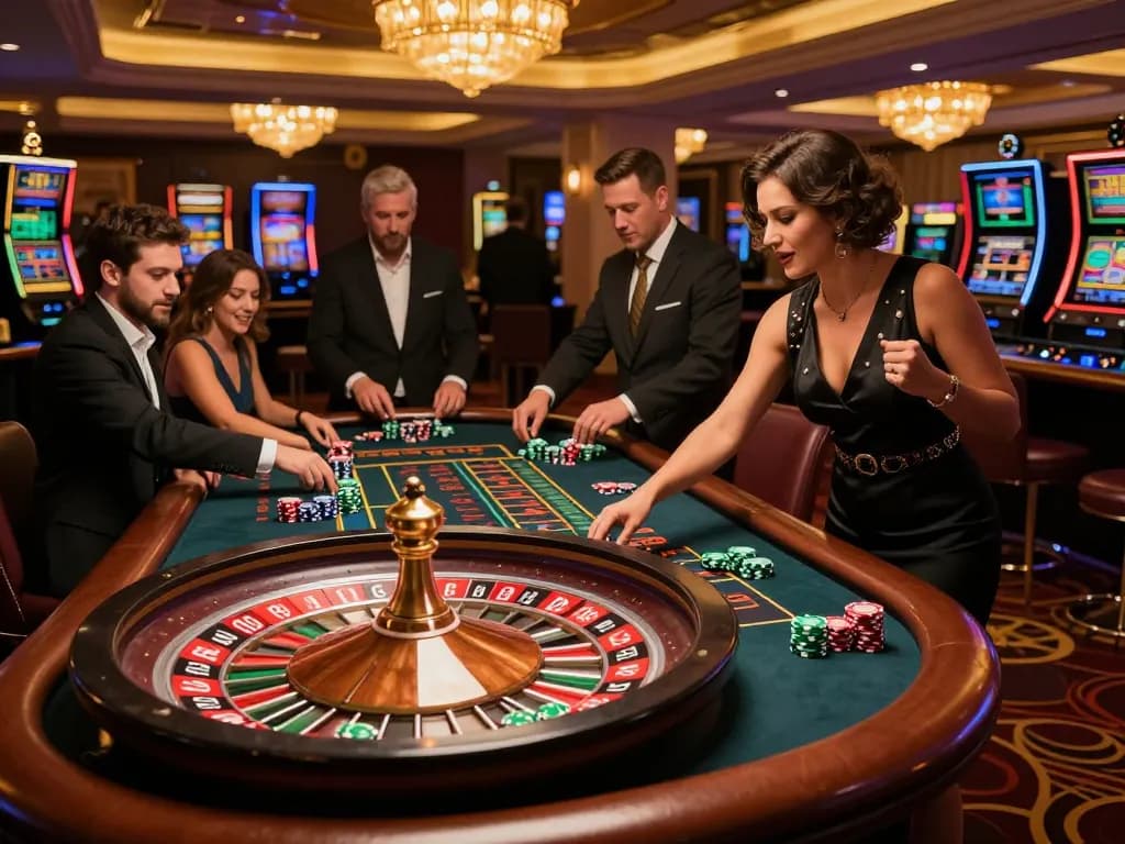 c168 players enjoying a thrilling roulette game in an upscale casino atmosphere