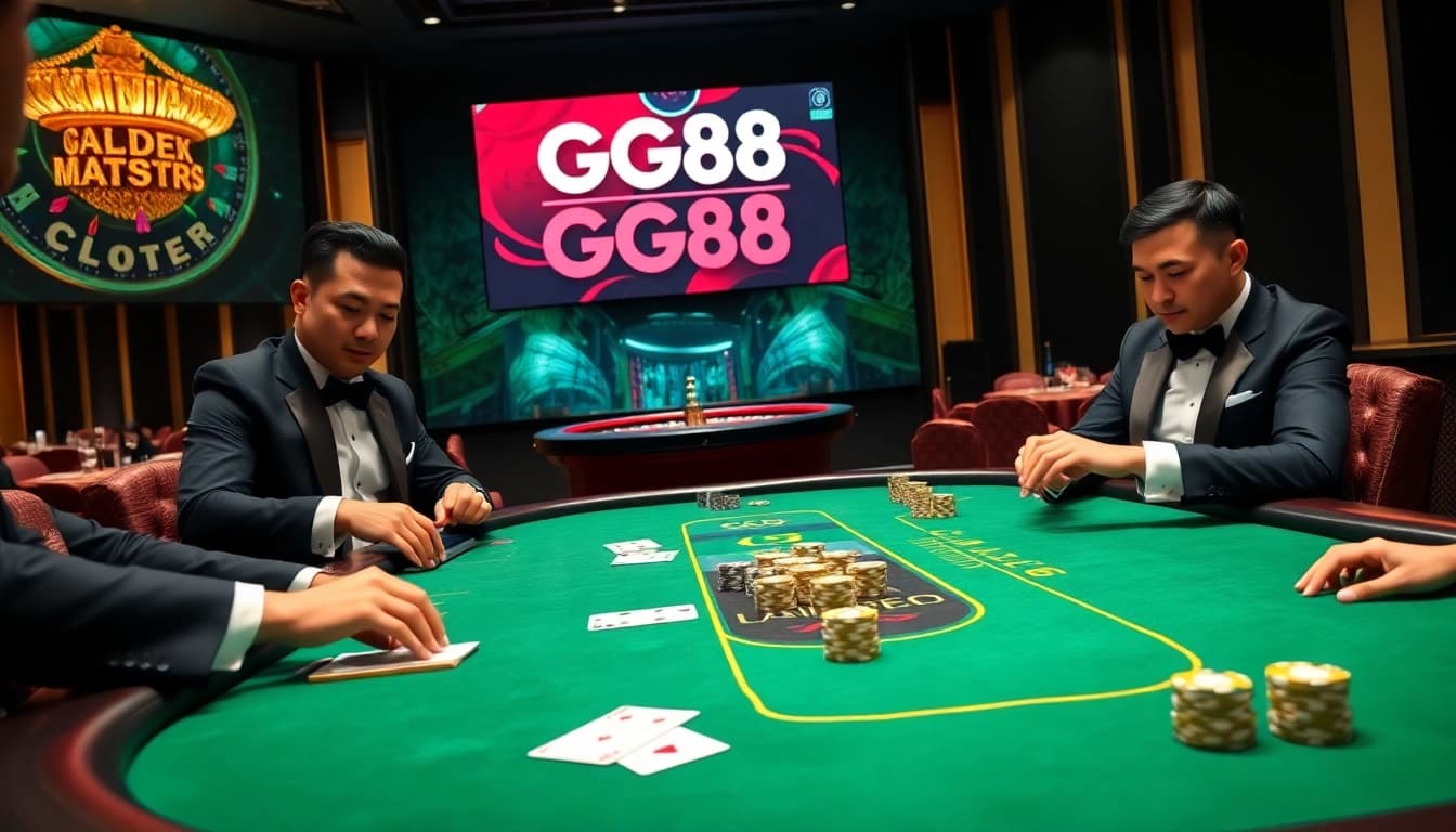 Players engaging at the GG88-themed casino table, showcasing excitement and luxury in gambling.