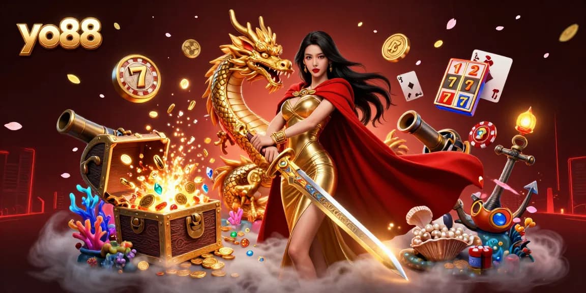 Spin the reels with yo88 and win gold in this captivating casino scene packed with treasures and excitement.