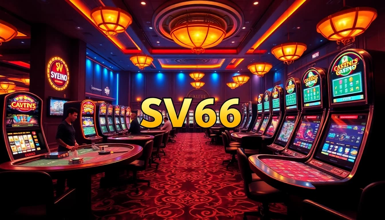 SV66 casino scene showcasing vibrant gaming atmosphere with tables and slot machines.