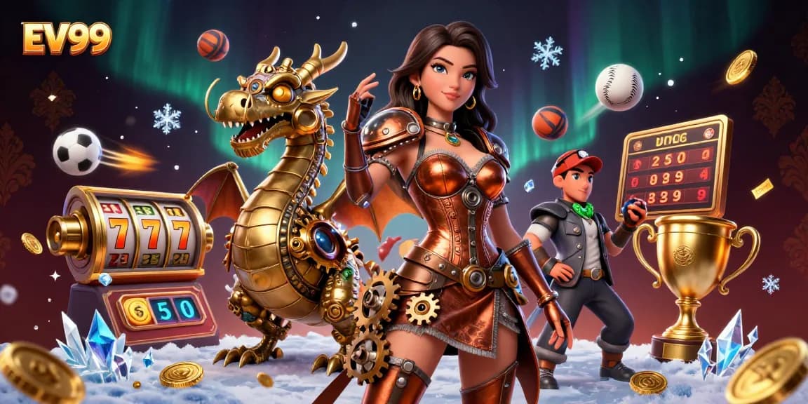 EV99 showcases a thrilling casino experience with dynamic game elements and enchanting characters.